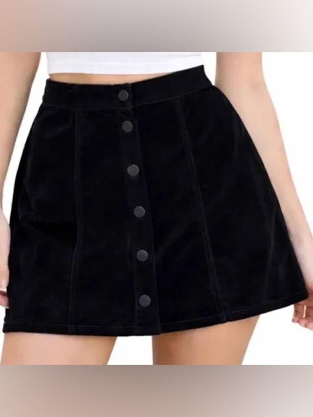 Brandy Melville Black Corduroy Button Up Skater Mini Skirt ~ Size XS/S